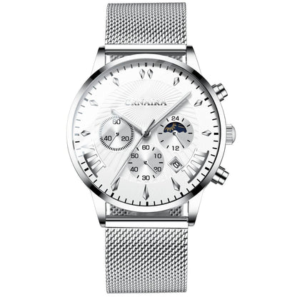 Buycenter Men's Waterproof Quartz Watch - Three-Eye Design, Stylish Alloy Band - Buy Center