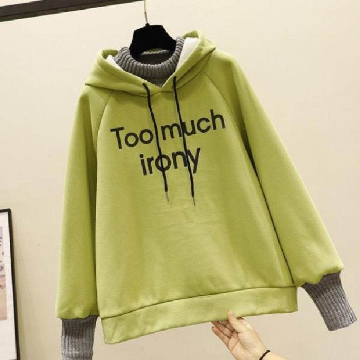 Buycenter Fake Two-Piece Hoodie - Thick Fleece-Lined Fashion Sweatshirt - Buy Center