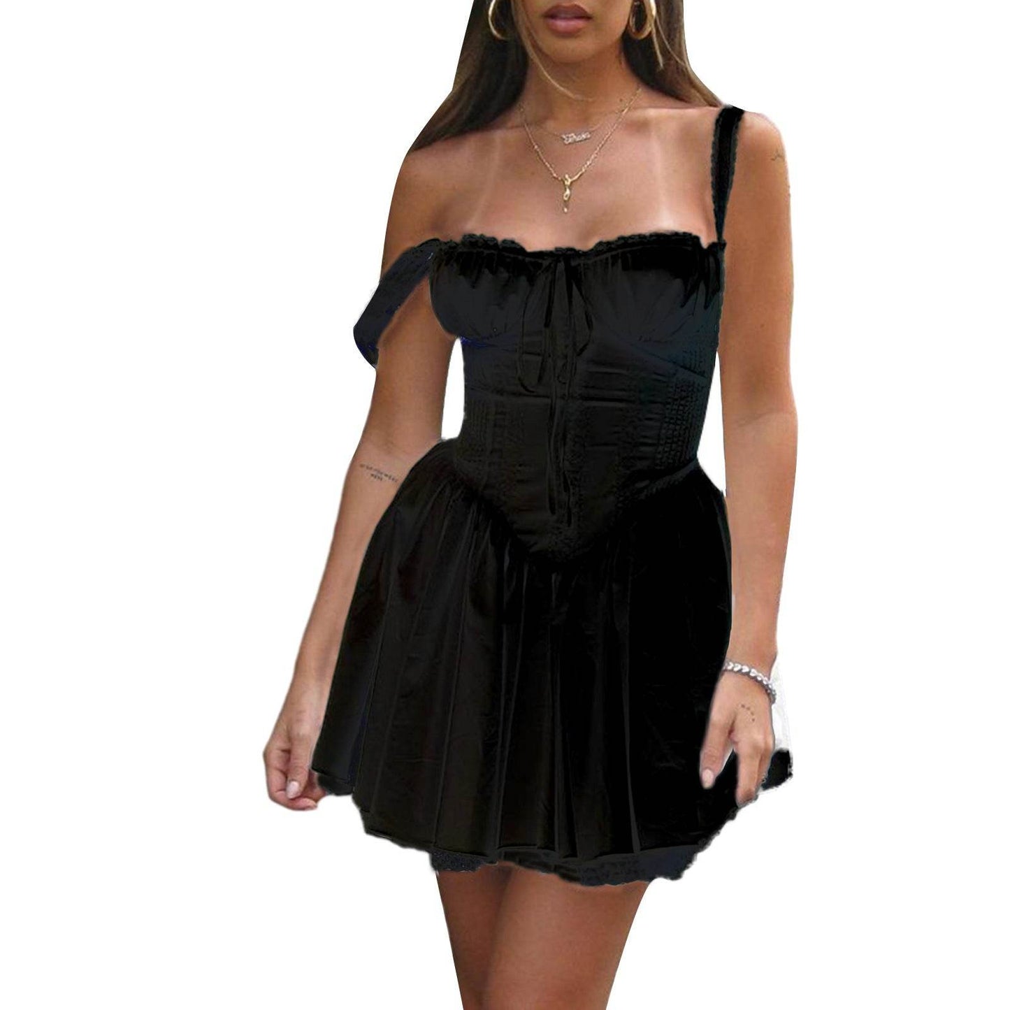 Buycenter Women's Lace-Up Fishbone Suspender Dress - Short & Chic - Buy Center