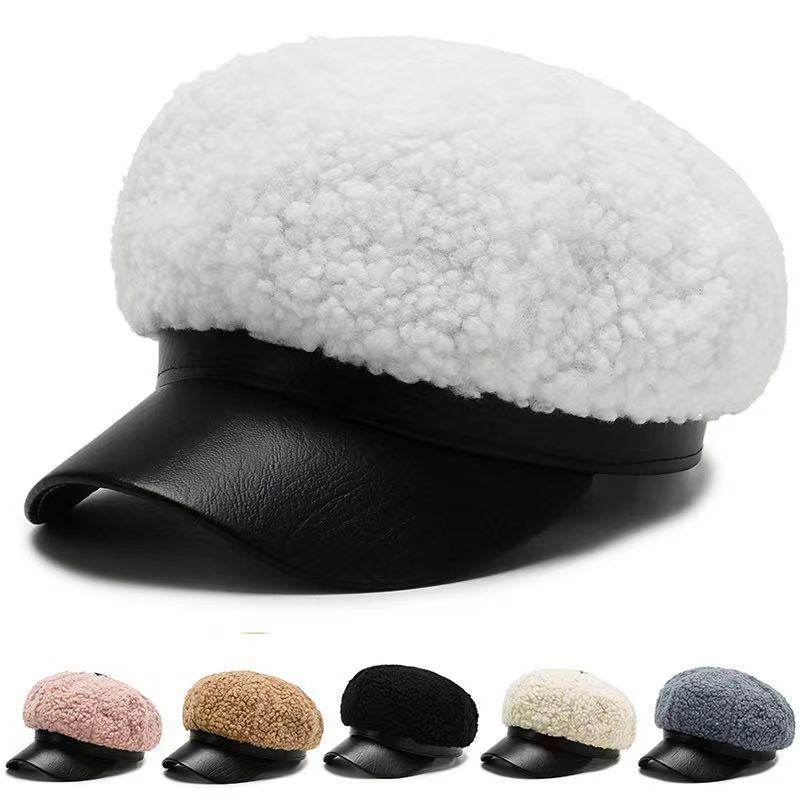 Cashmere Leather Brim Octagonal Hat - Elegant Tapered Style for Women - Buy Center