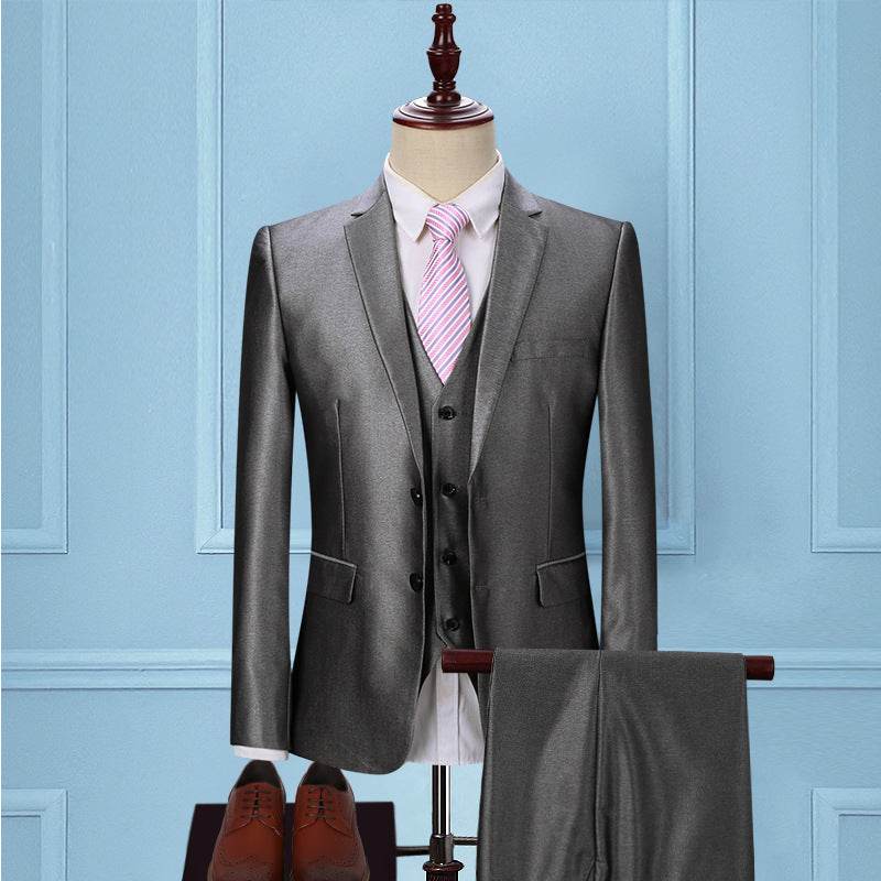 Korean Slim Fit Men's Three-Piece Suit - Dark Green Smart Business Attire - Buy Center