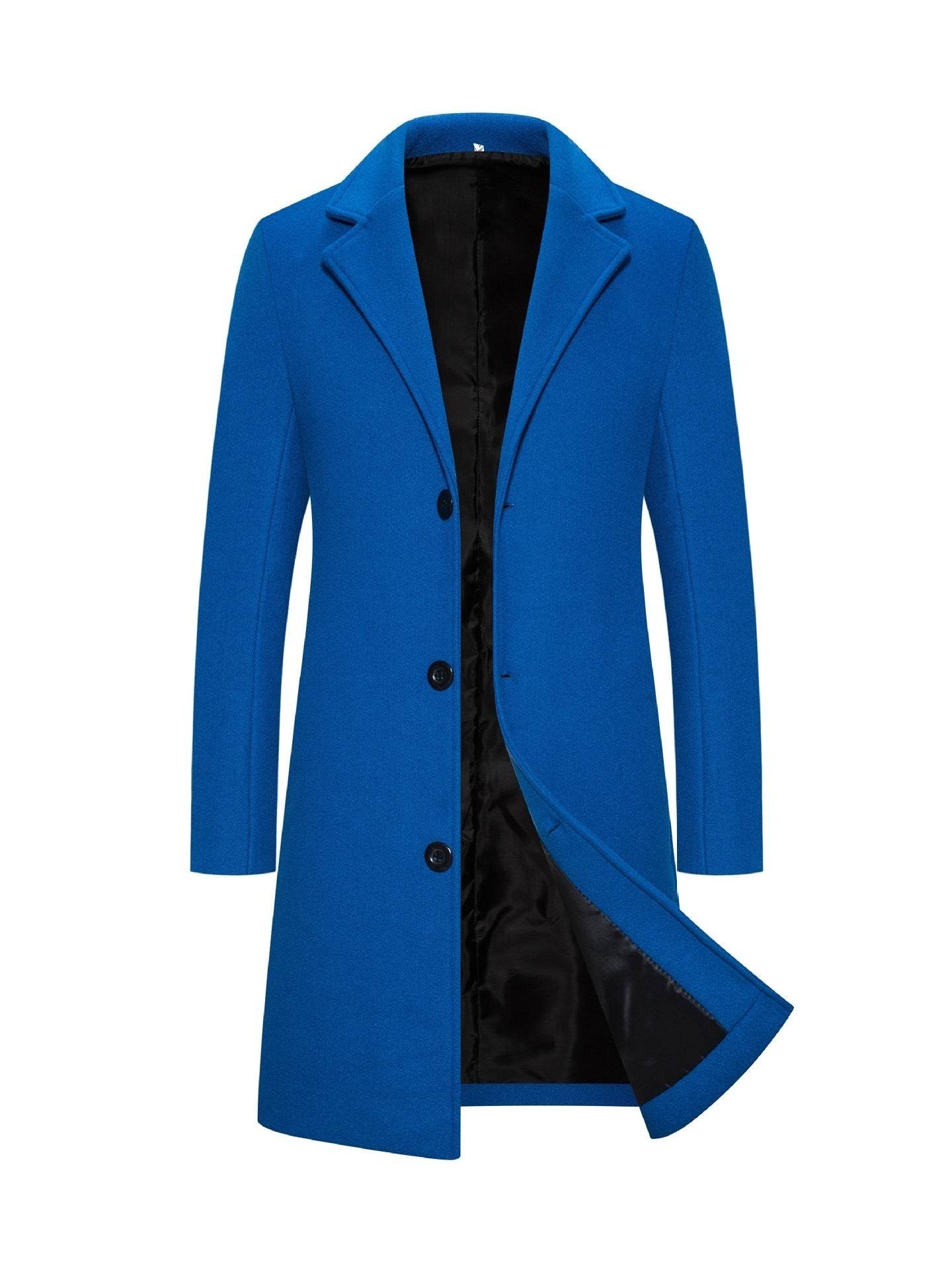 Men's Slim-Fit Woolen Coat - Stylish Mid-Length Trench with Lapel Collar - Buy Center