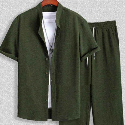 Men's Short Sleeve Cardigan Suit - Casual Summer Shirt & Pants Set