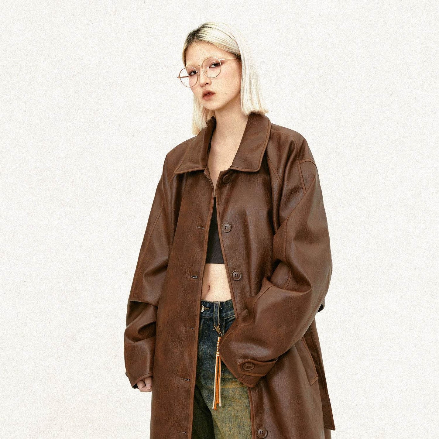 Stylish PU Leather Mid-Length Trench Coat for Men & Women - Black & Brown - Buy Center
