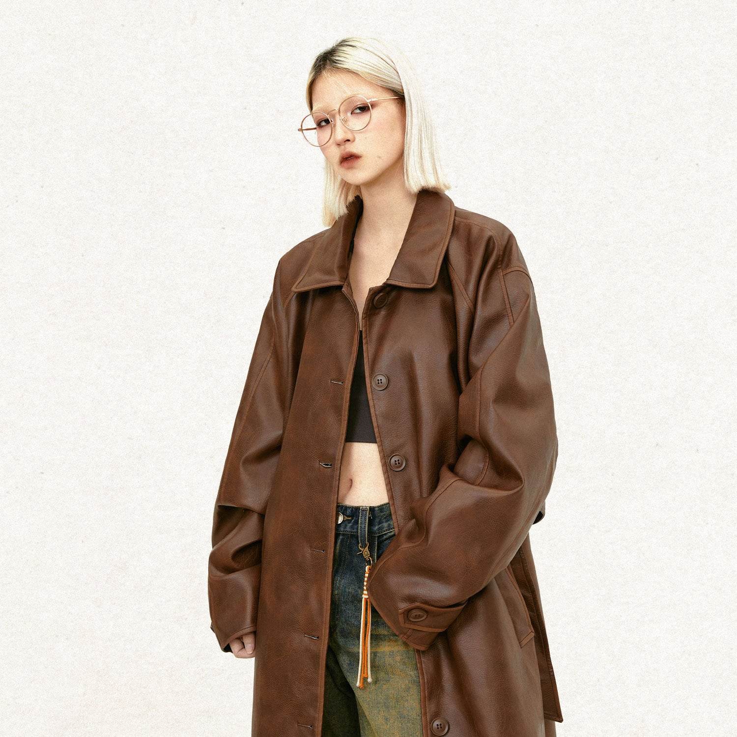 Stylish PU Leather Mid-Length Trench Coat for Men & Women - Black & Brown - Buy Center
