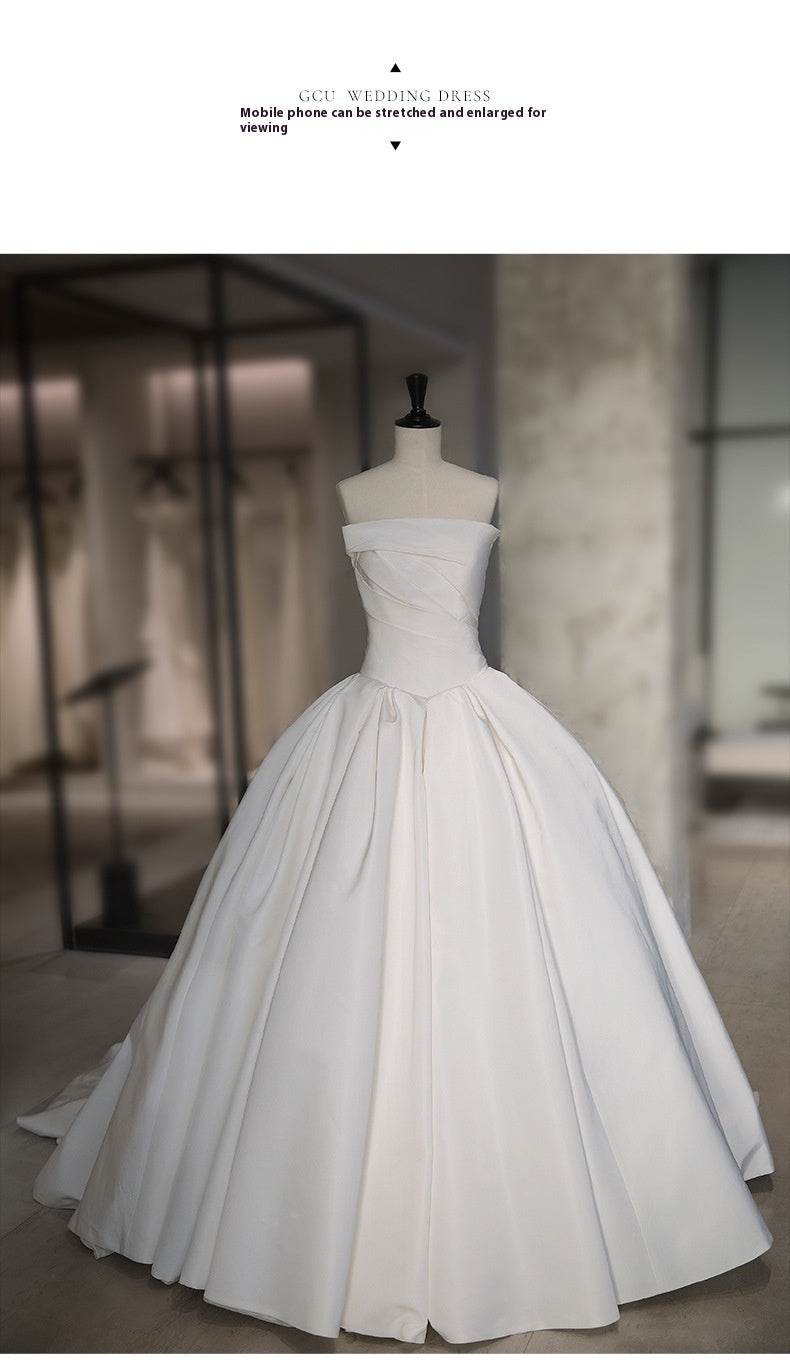 Elegant Women's Satin Tube Top Wedding Dress - French Style & Large Tail - Buy Center