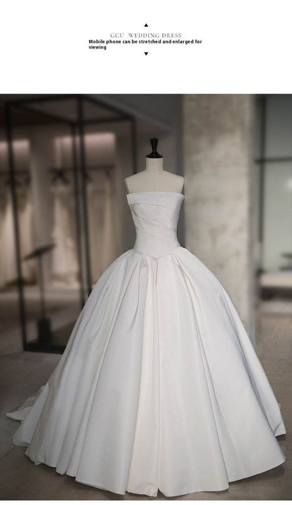 Elegant Women's Satin Tube Top Wedding Dress - French Style & Large Tail - Buy Center