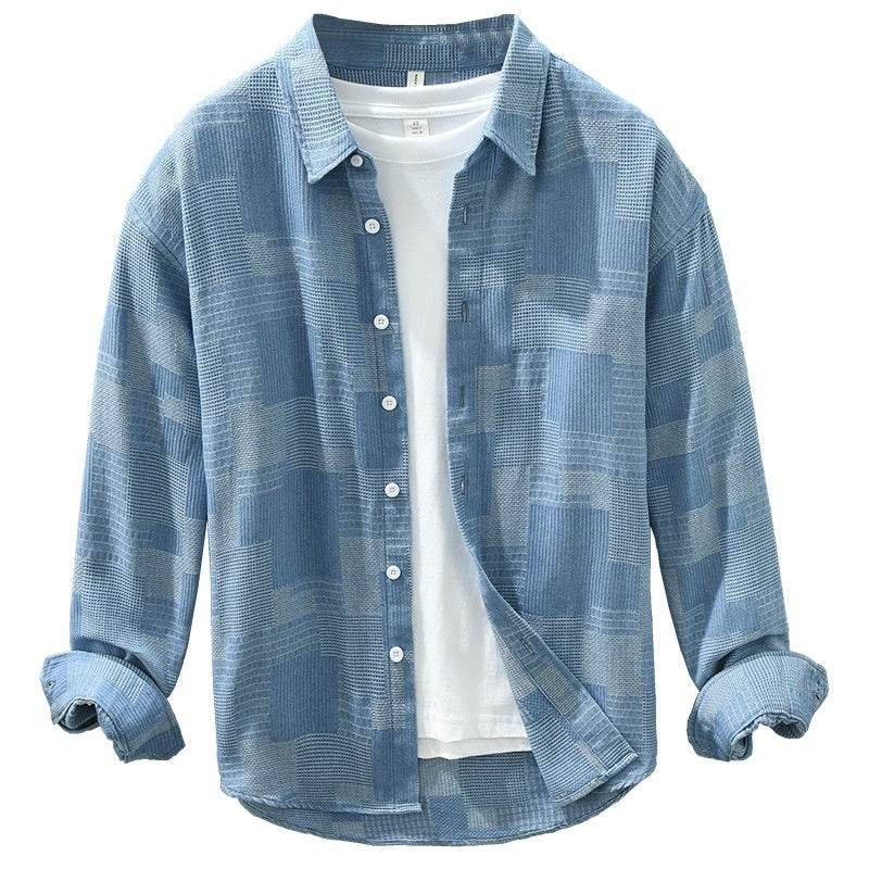 Trendy Color Matching Denim Shirt for Men - Casual Loose Fit, Long Sleeves - Buy Center