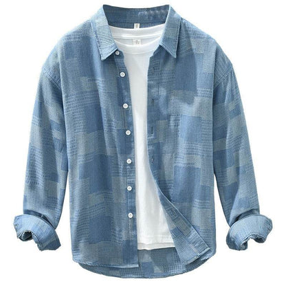 Trendy Color Matching Denim Shirt for Men - Casual Loose Fit, Long Sleeves - Buy Center