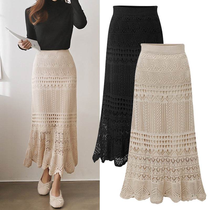 Elegant Plus Size Crocheted Hollow Knit Dress - Floral Design, 2025 Style - Buy Center