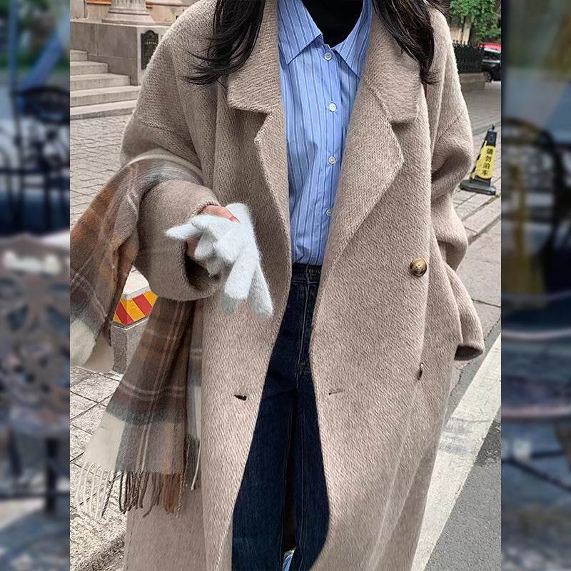 Buycenter Women's Velvet Overcoat - Double-Sided Wool Casual Style - Buy Center