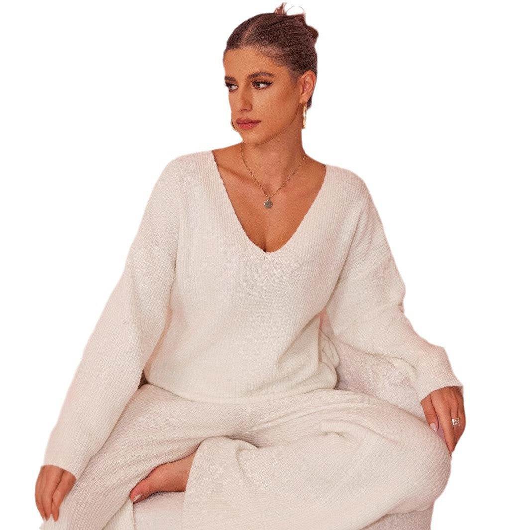 Stylish Knitted Sunken Stripe Long Sleeve Suit - Versatile Two-Piece Set - Buy Center