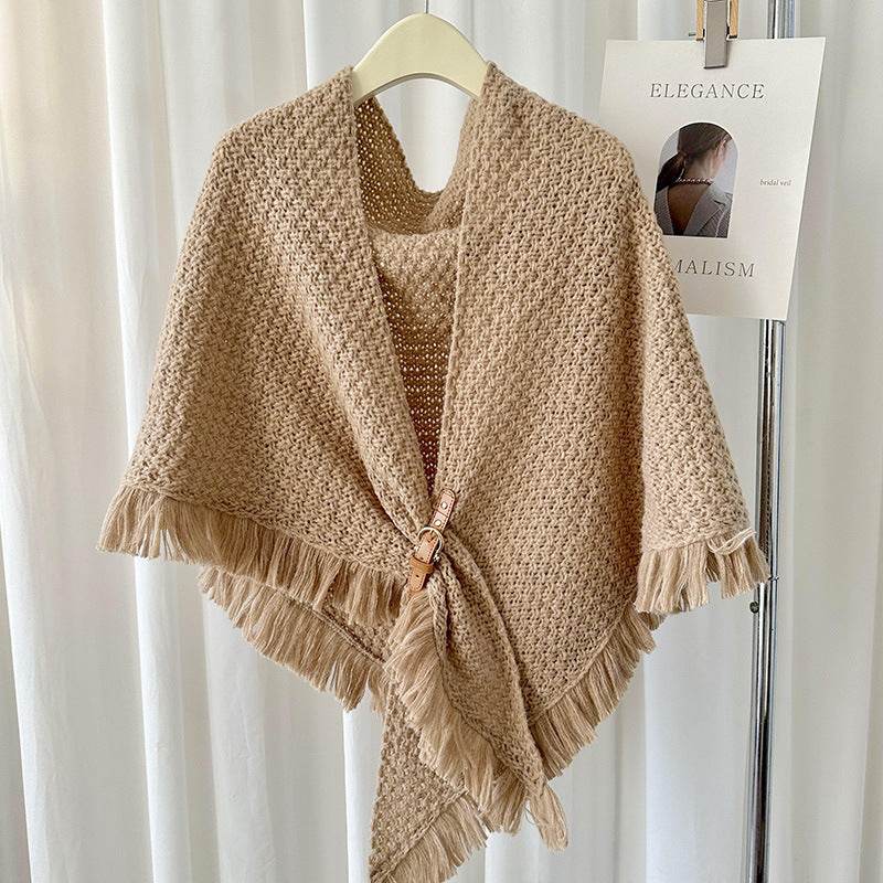Monochrome Tassel Cape & Shawl - Stylish Warm Neck Protector for Women - Buy Center