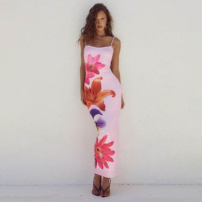 Buycenter European Flower Strap Dress - Floral Print, High Waist Style - Buy Center