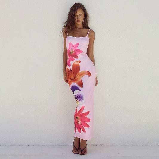 Buycenter European Flower Strap Dress - Floral Print, High Waist Style - Buy Center