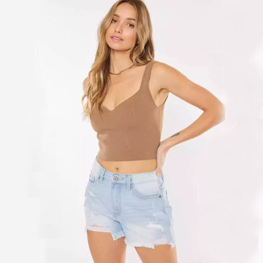 Buycenter Women's High Waist Denim Shorts - Slimming Wide Leg Fit - Buy Center