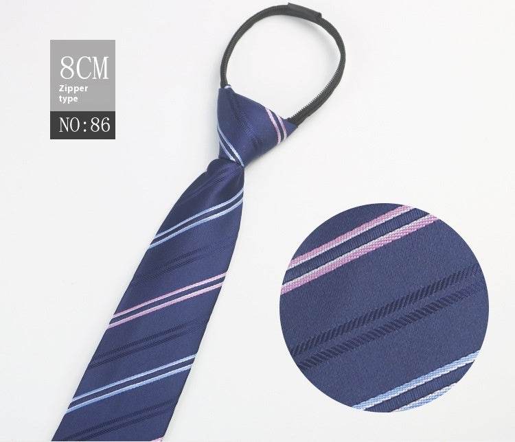 Black Striped Blue Business Tie - Lazy Zip Closure for Easy Wear - Buy Center