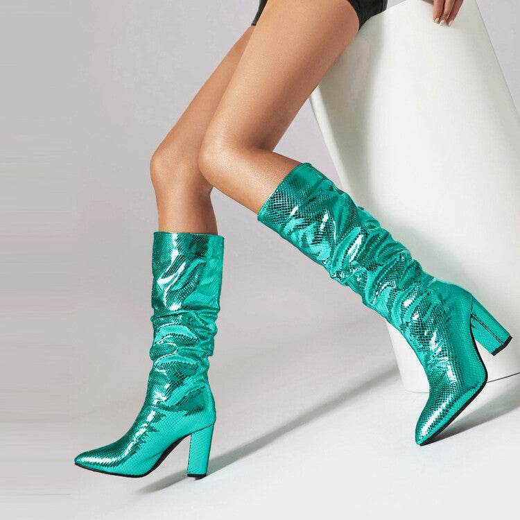 European Style Patent Leather Plaid Boots - Chunky Heel and Comfort - Buy Center