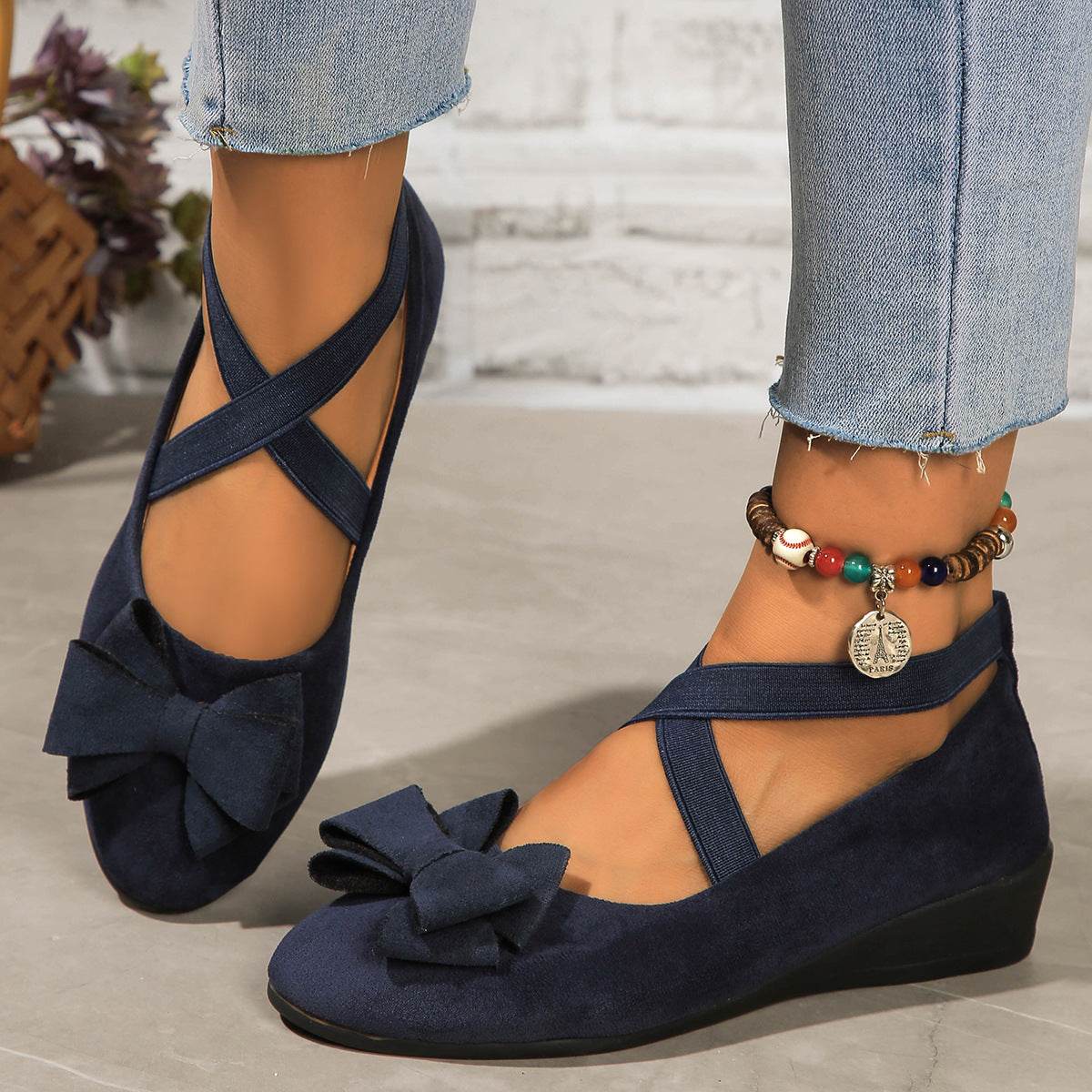 Chic Suede Bow Wedge Flats - Stylish Summer Comfort for Women - Buy Center