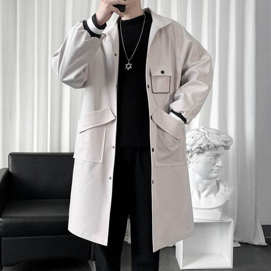 Men's Mid-Length Overknee Overcoat - Stylish Wool Blend with Pockets - Buy Center