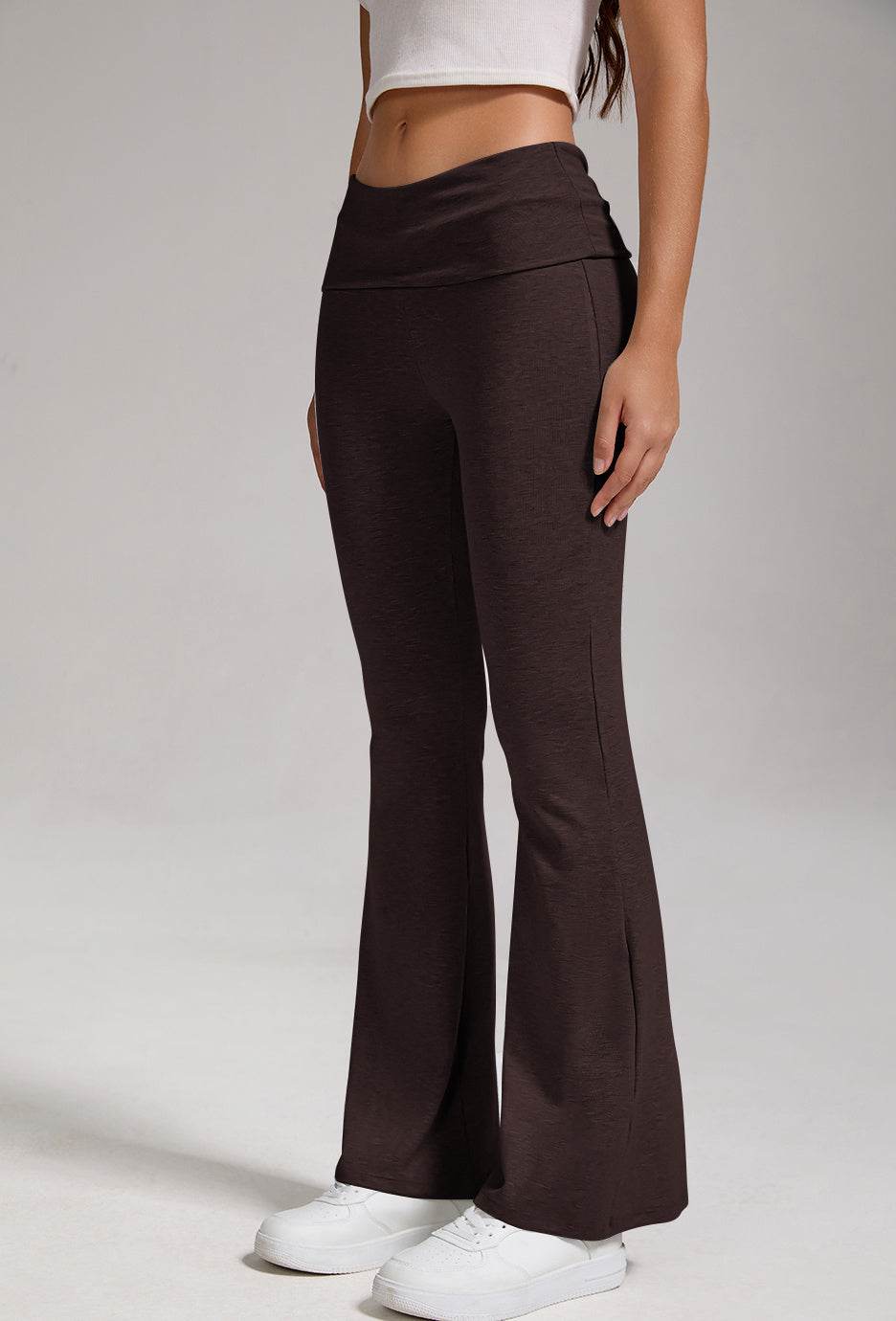 Buycenter Women's Low Waisted Flared Pants - Exposed Navel, Wide Leg - Buy Center