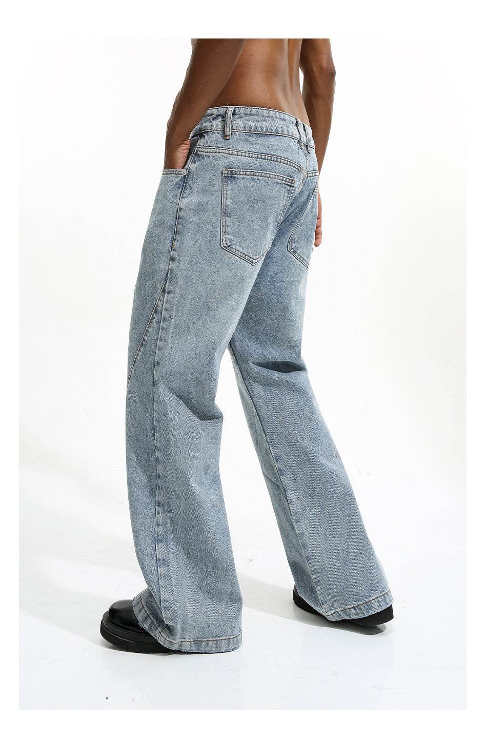 Buycenter Men's Vintage White Washed Straight Jeans - Light Blue Casual Style - Buy Center