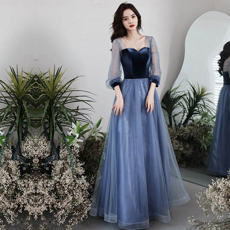 Buycenter Light Blue Velvet A-Line Birthday Dress for Women - Sizes S-3XL - Buy Center