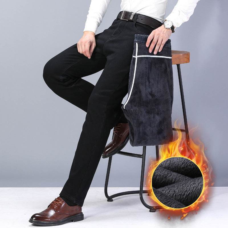 Buycenter Men's Winter Black Jeans - Fleece-Lined & Thickened Comfort - Buy Center