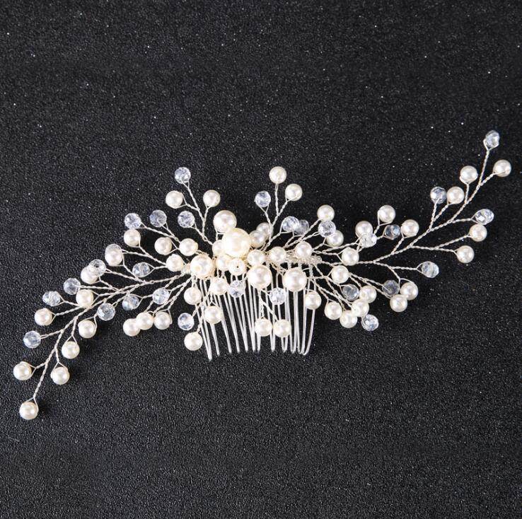 Pearl White Crystal Headdress Comb - Elegant Hair Accessory for Banquets - Buy Center