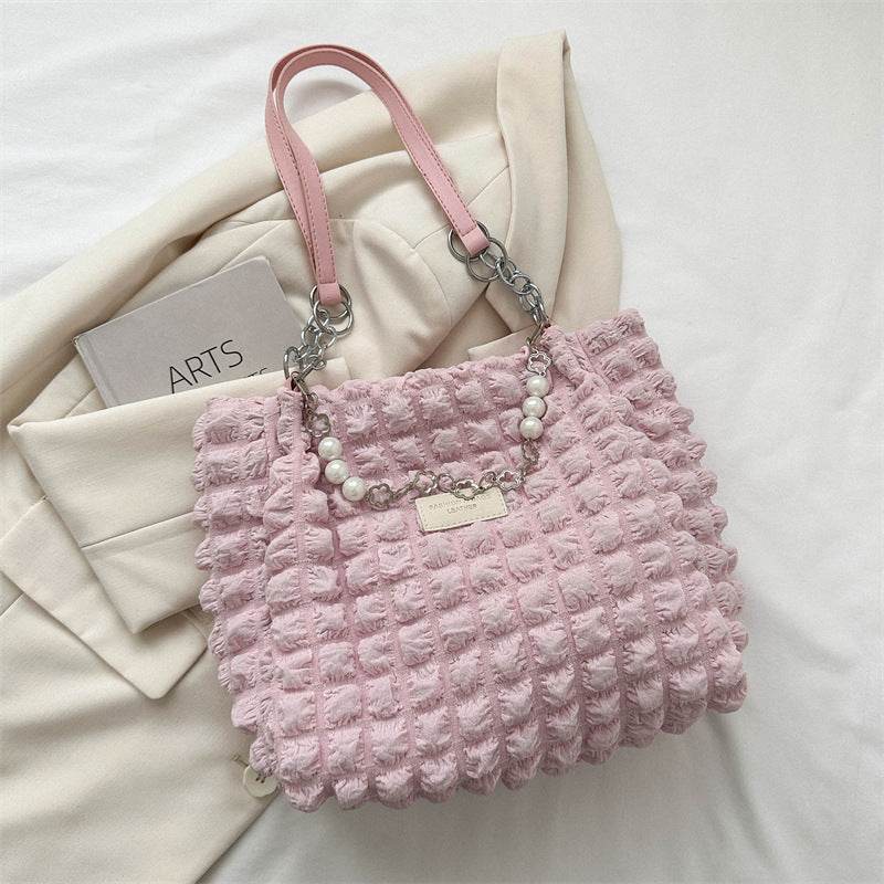 Buycenter Simple Pleated Shoulder Bag - Urban Soft Nylon Tote - Buy Center