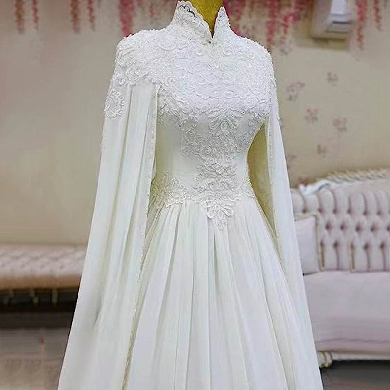 Elegant Ivory Lace Slim Long Sleeve Fishtail Wedding Dress - 2025 Trend - Buy Center