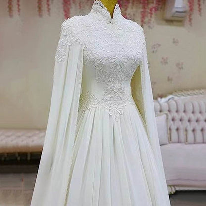 Elegant Ivory Lace Slim Long Sleeve Fishtail Wedding Dress - 2025 Trend - Buy Center