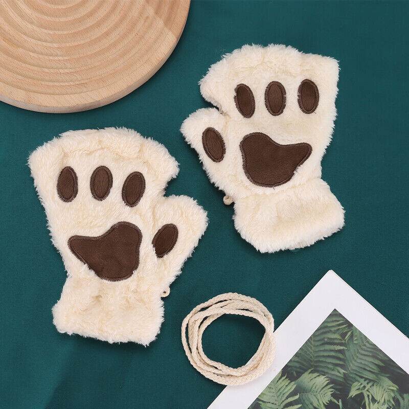 Women’s Plush Cat Paw Gloves - Warm Fingerless Mittens for Winter Style - Buy Center