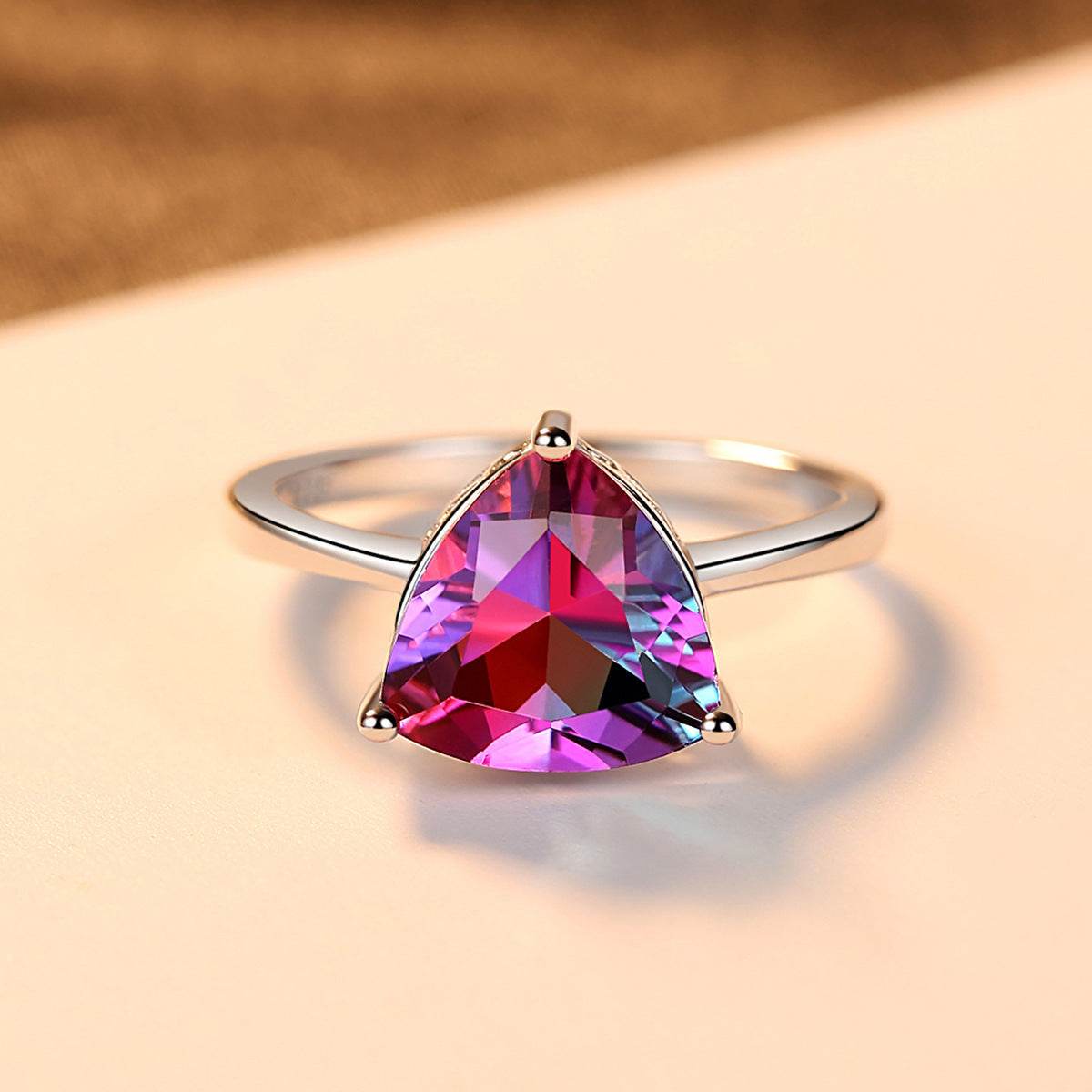 S925 Sterling Silver Rainbow Stone Engagement Ring - Elegant & Unique Design - Buy Center