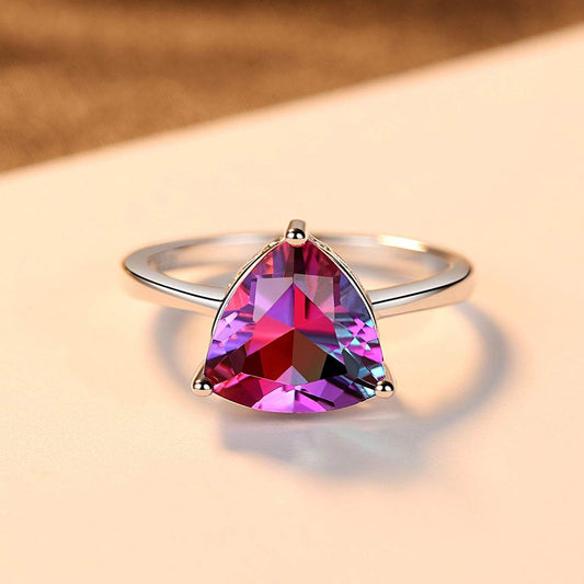 S925 Sterling Silver Rainbow Stone Engagement Ring - Elegant & Unique Design - Buy Center