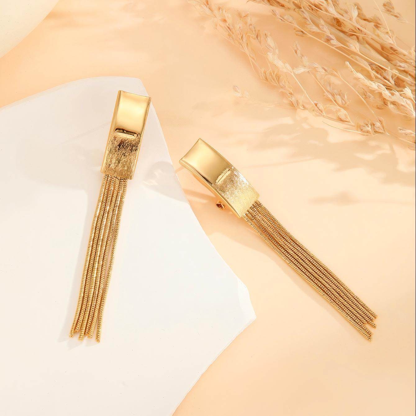 Elegant Gold Bead Tassel Earrings - Modern Design for Any Occasion - Buy Center