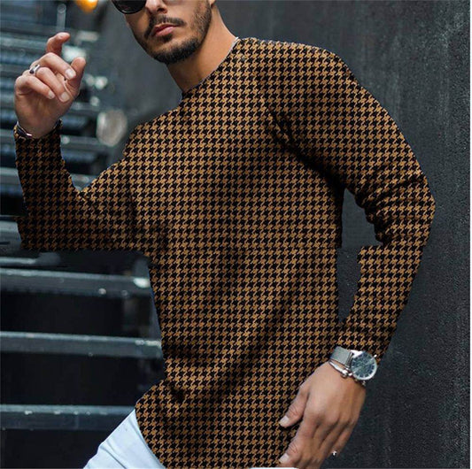 Buycenter Men's Striped Round Neck Shirt - Cotton Blend, Long Sleeve - Buy Center