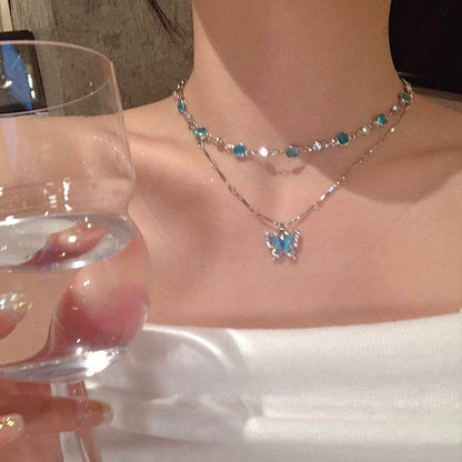 Buy Center Double-Layer Butterfly Necklace - Stylish Clavicle Chain - Buy Center