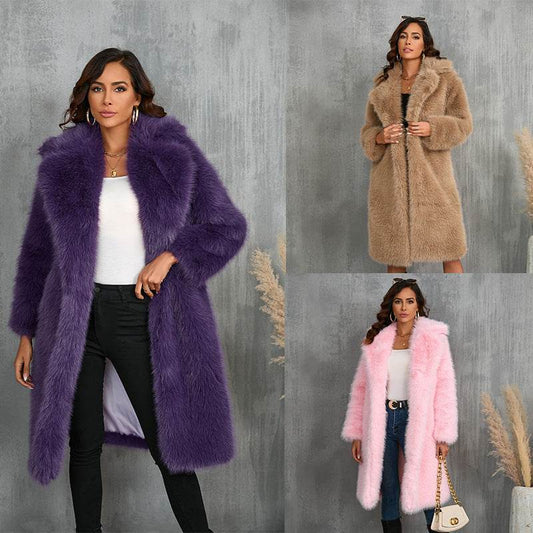 Buycenter Mid-Length Plush Fur Coat - Thickened Faux Fur Collar for Women - Buy Center