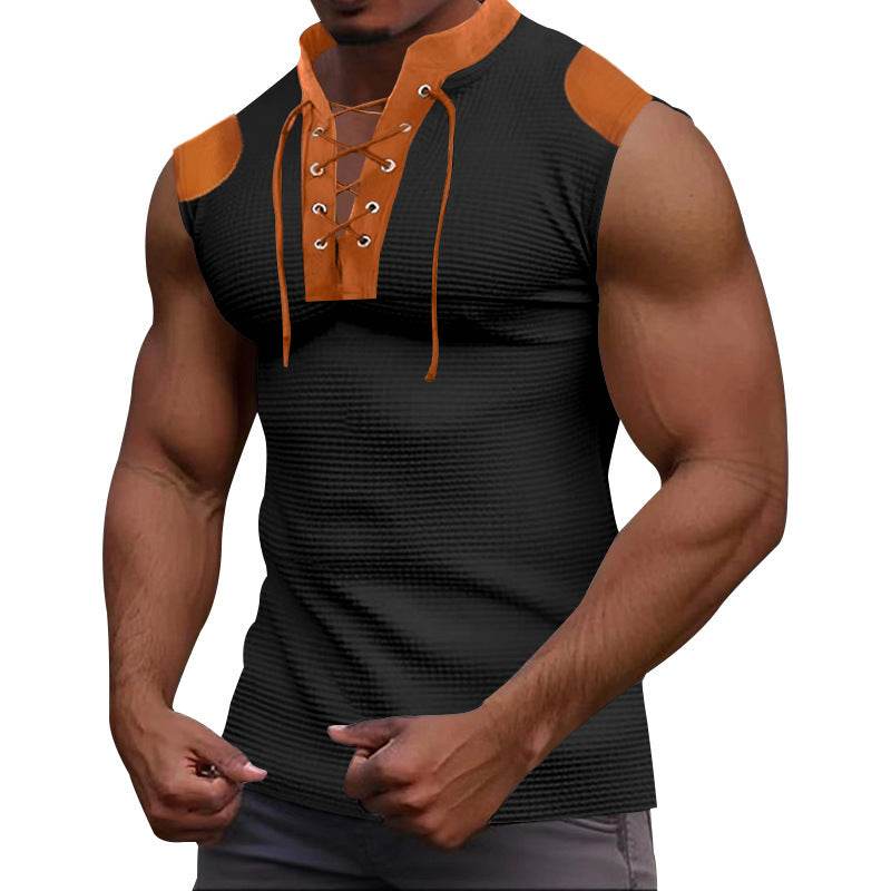 Casual Multicolor Lace-Up V-Neck T-Shirt - Stylish Summer Staple 2025 - Buy Center