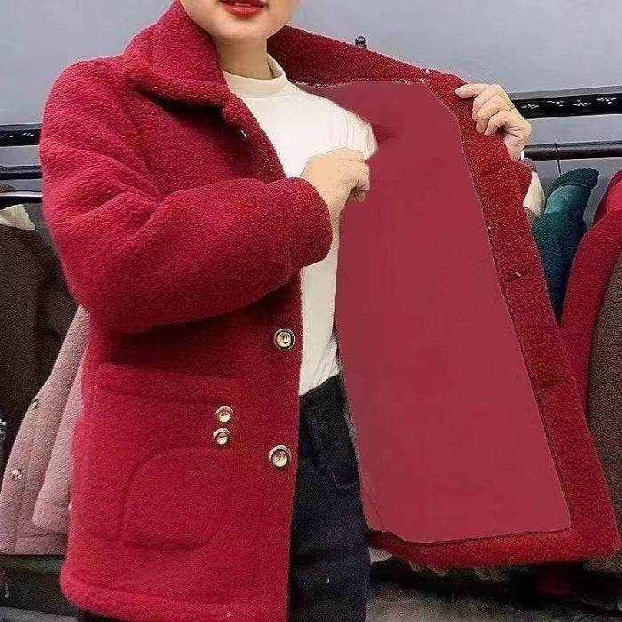 Buycenter Fleece-Lined Mid-Length Coat - Women's Thickened Warm Jacket - Buy Center