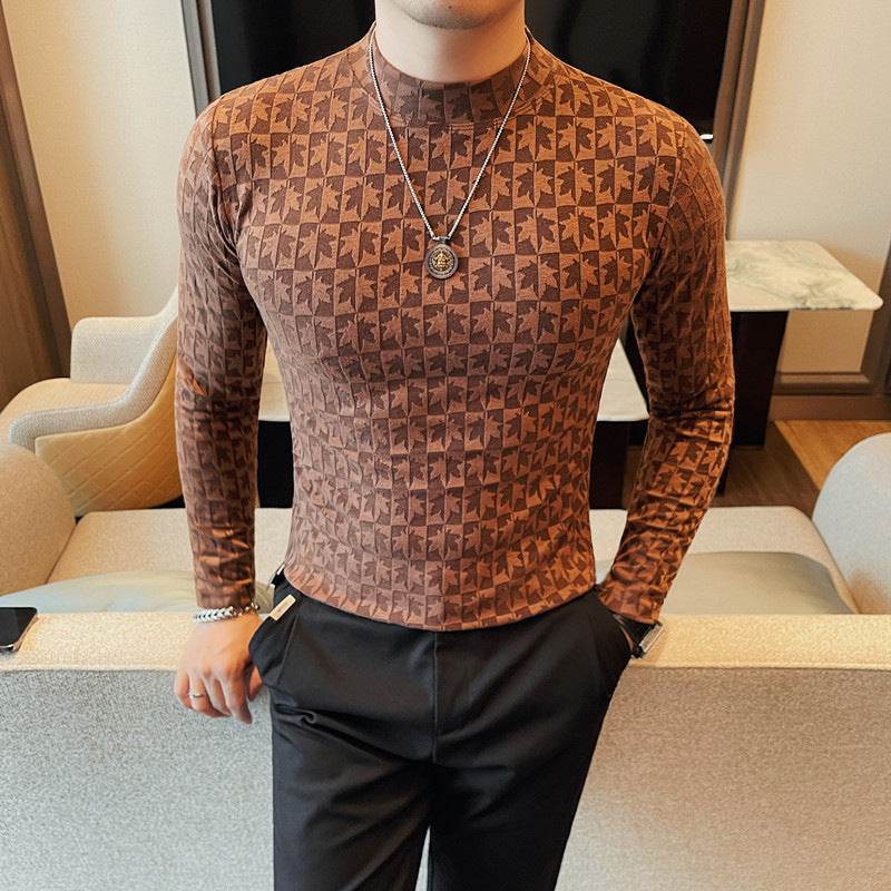 Men's Slim Fit Half High Collar T-Shirt - Trendy Casual Style 2025 - Buy Center