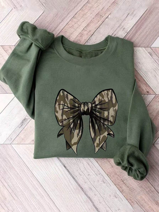 Leopard Print Bow Hoodie for Women - Cozy Loose Top for Fall & Winter - Buy Center