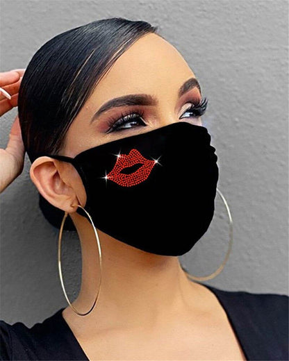 Cotton Dustproof Riding Mask - Black with Flashing Diamonds & Rhinestones - Buy Center