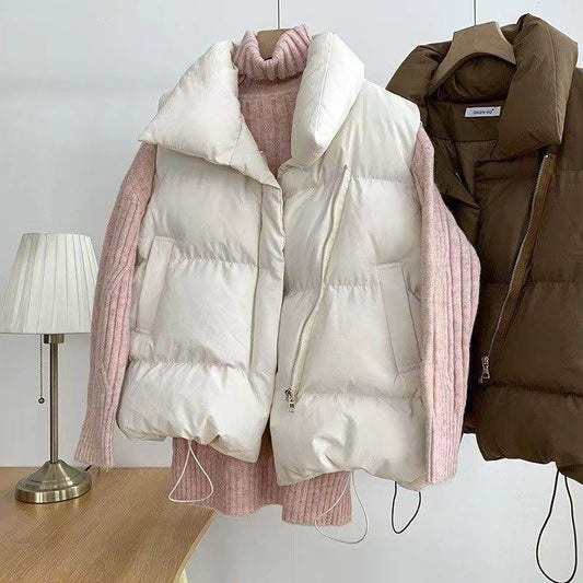 Women's Sleeveless Cotton Vest - Elegant Collar & Pockets for Chic Style - Buy Center