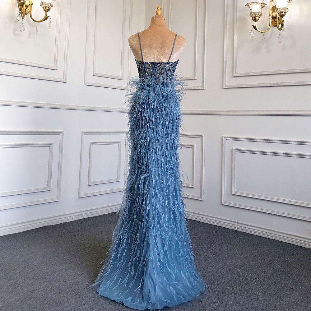 Feather Slim-Fit Evening Dress - Elegant Formal Wear for Parties & Banquets - Buy Center