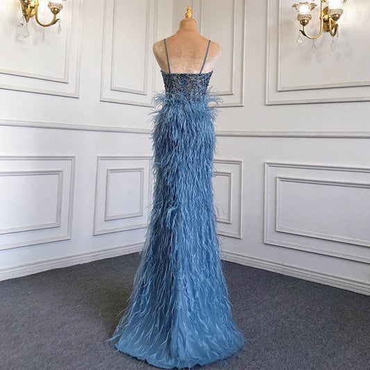 Feather Slim-Fit Evening Dress - Elegant Formal Wear for Parties & Banquets - Buy Center