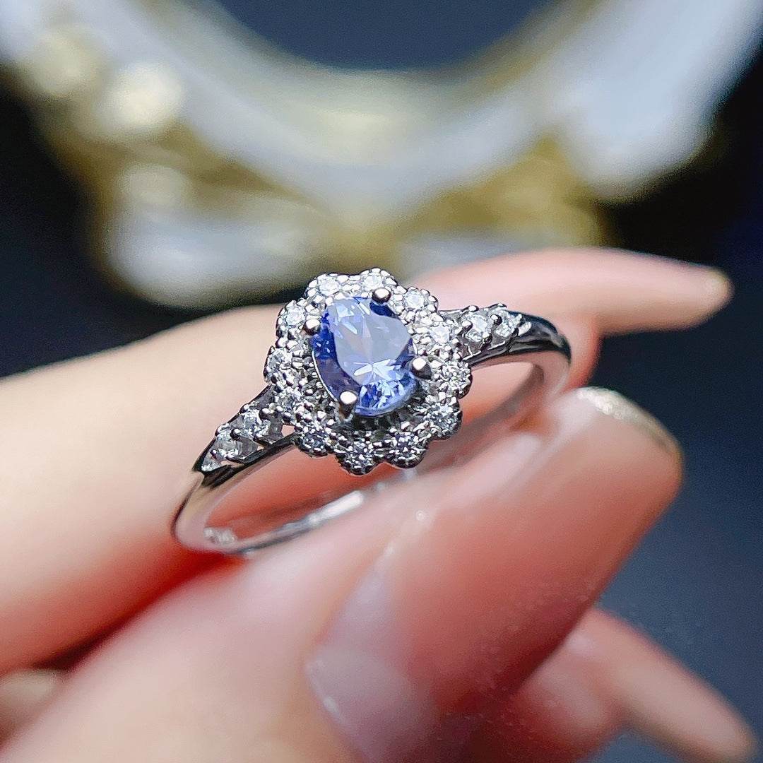 BuyCenter Natural Tanzanite Ring - Adjustable 925 Silver Jewelry - Buy Center