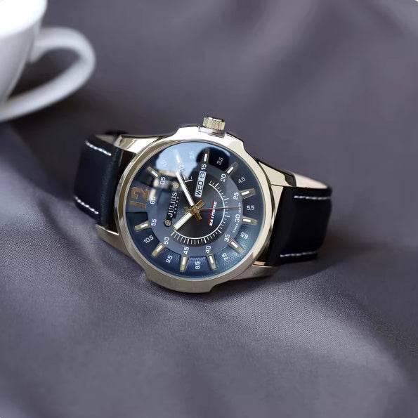 Fashion Calendar Week Quartz Men's Watch - Elegant 41mm Dial, Leather Strap - Buy Center