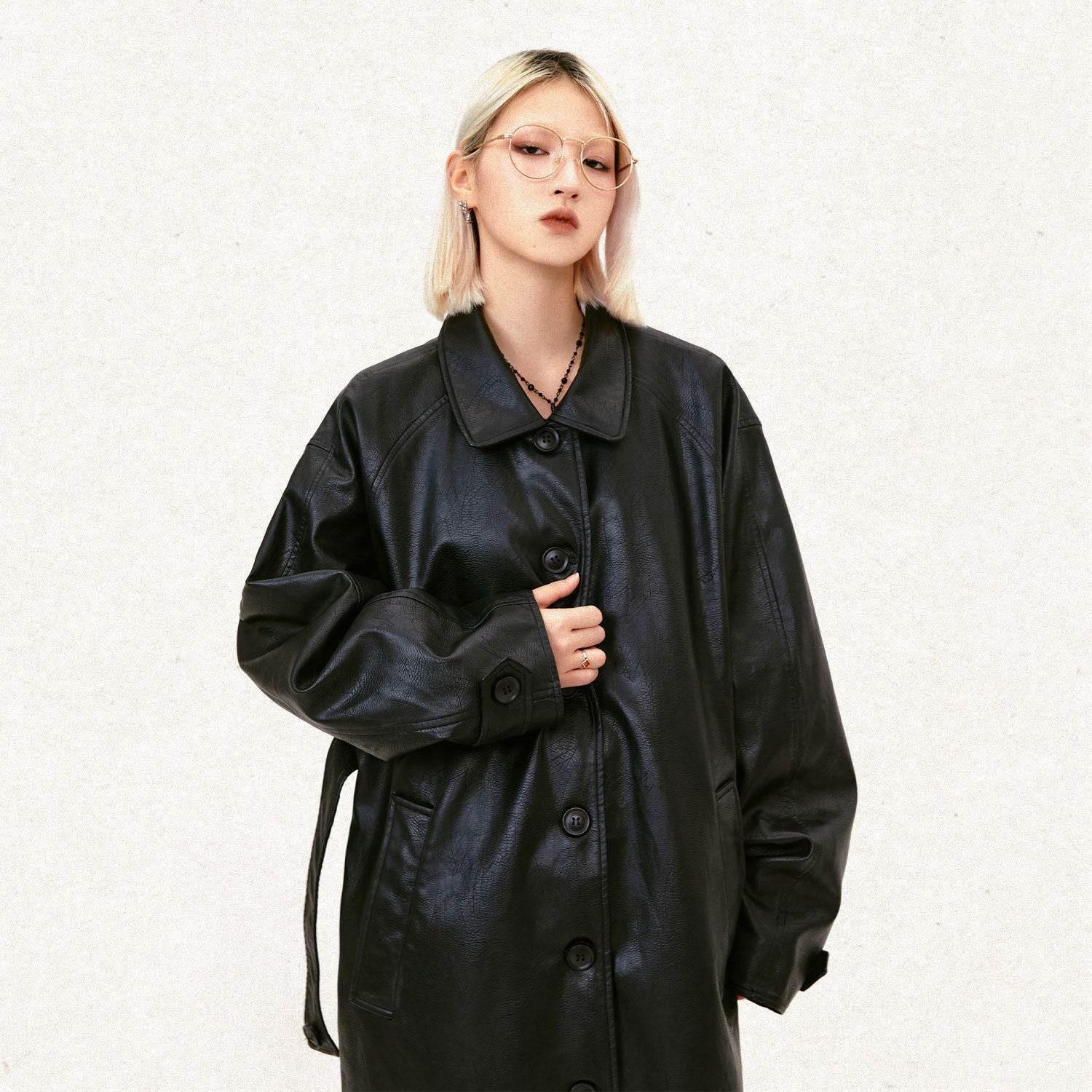 Stylish PU Leather Mid-Length Trench Coat for Men & Women - Black & Brown - Buy Center